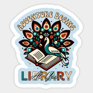 Adventure Begins At Your Library Summer Reading 2024 Peacock Read a Book Sticker